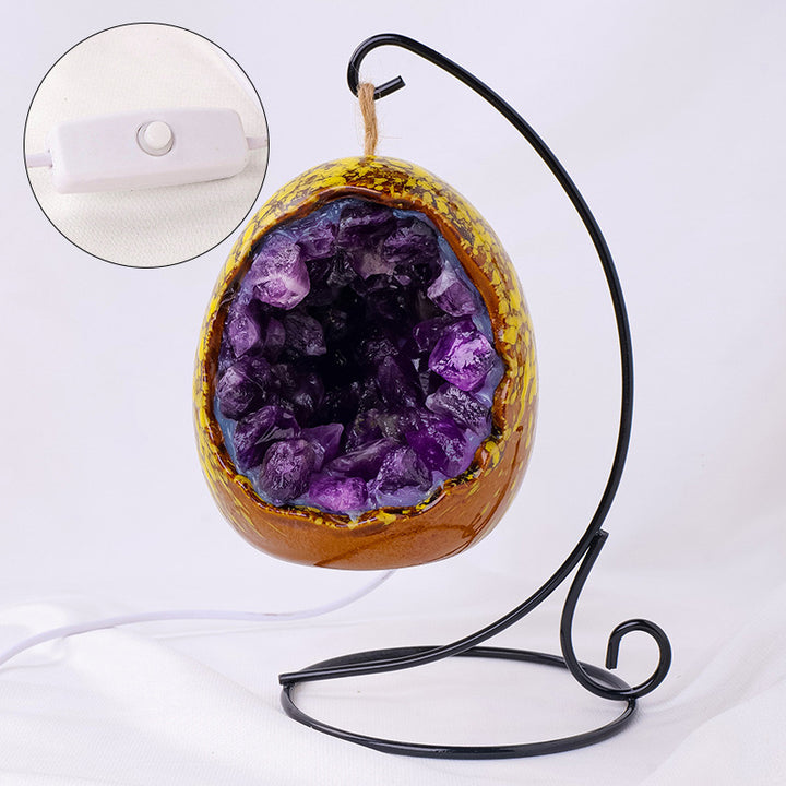 Natural Amethyst Crystal Cave Dinosaur Egg Lamp