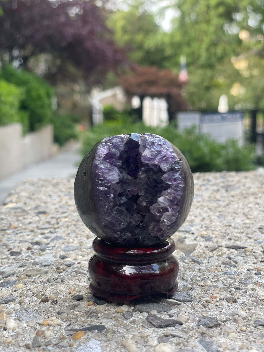 Amethyst Cluster Smiley Face Sphere With Stand