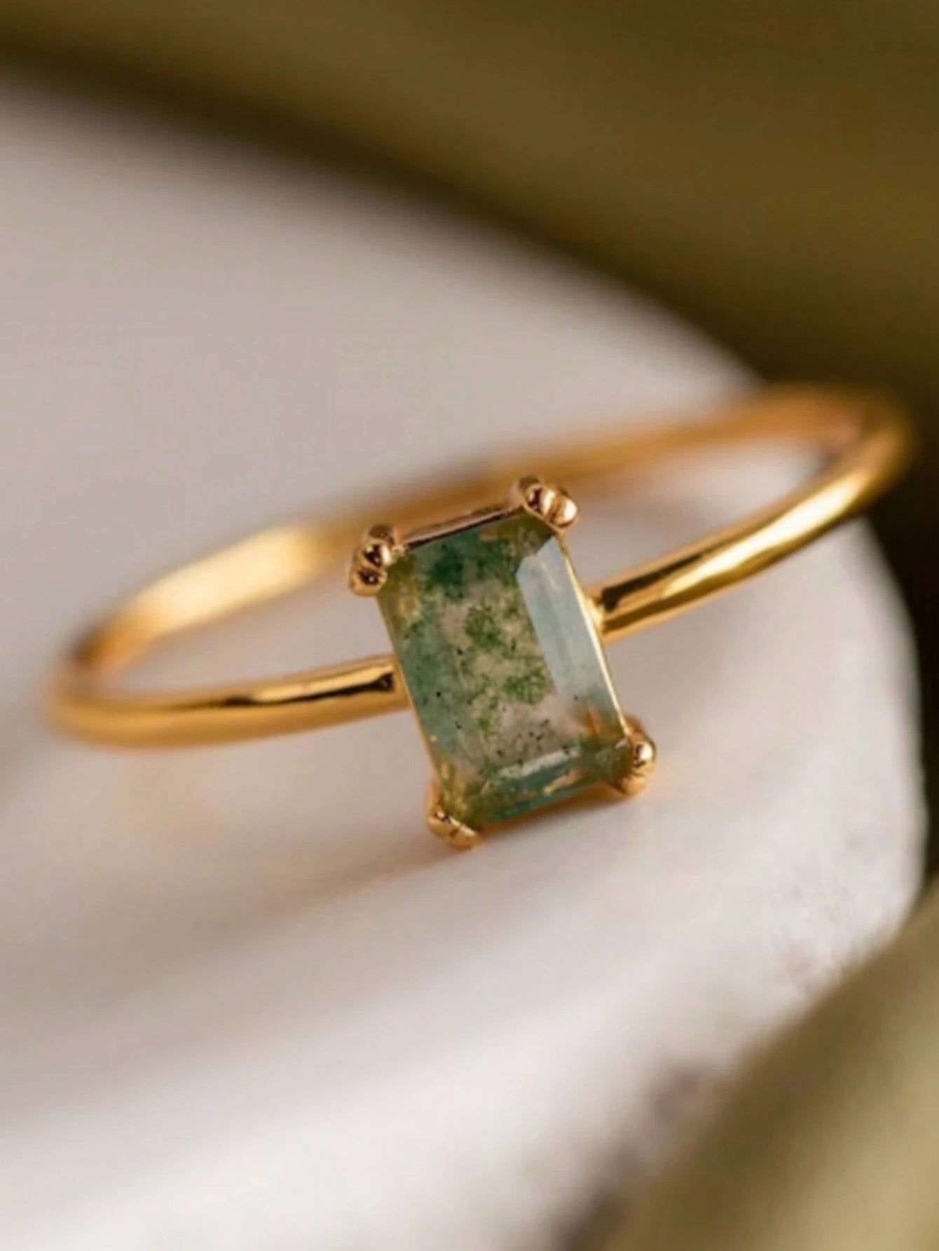 Natural Moss Agate Ring Promise Ring