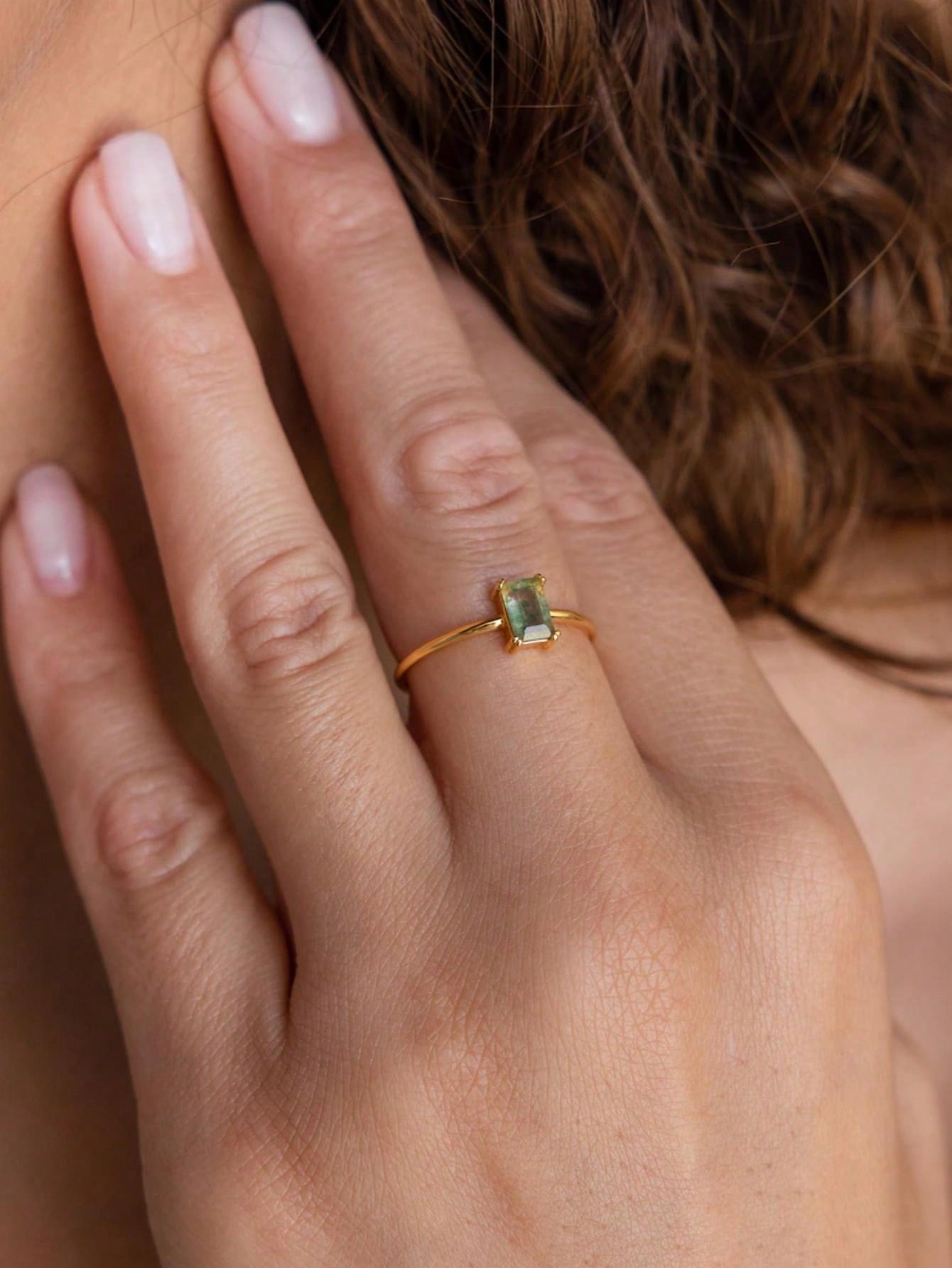 Natural Moss Agate Ring Promise Ring