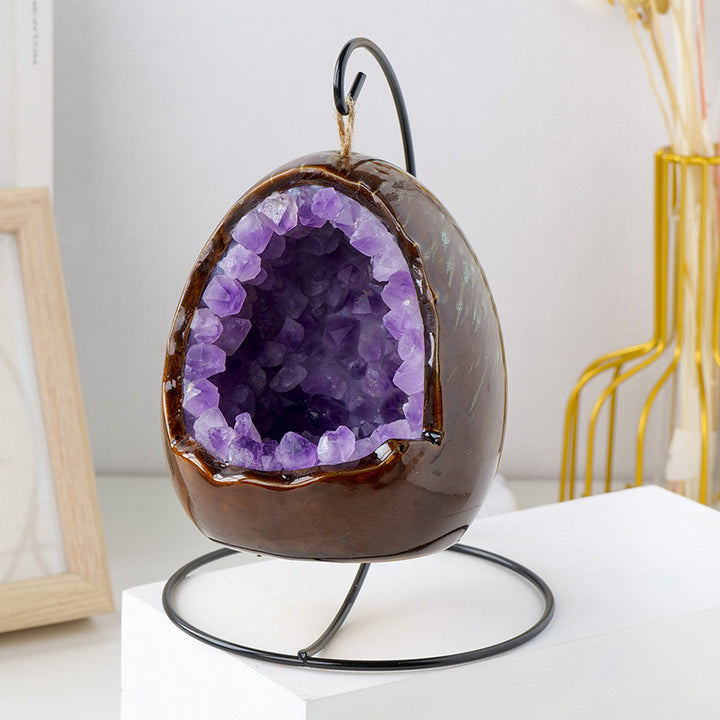 Natural Amethyst Crystal Cave Dinosaur Egg Lamp