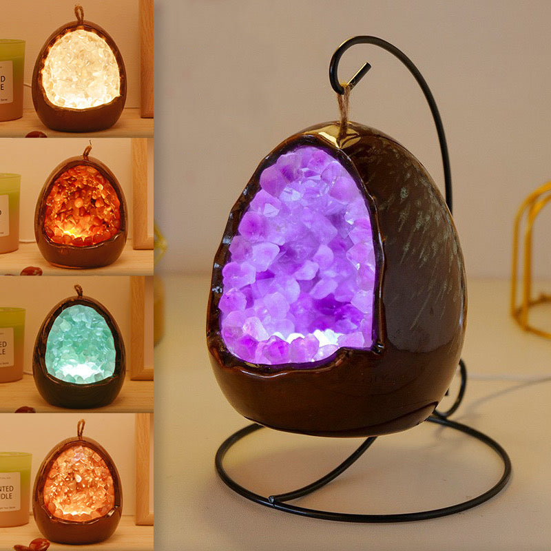 Natural Amethyst Crystal Cave Dinosaur Egg Lamp