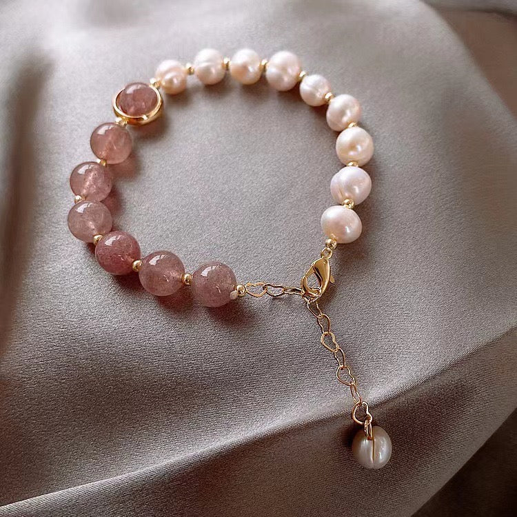 Natural Pearl Rose Quartz Bracelt