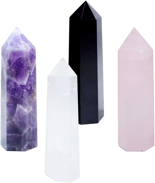 Set of 4 Natural Healing Crystal Wands