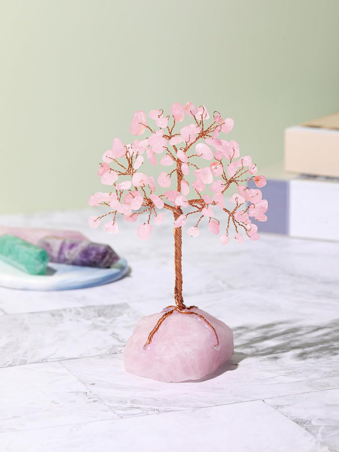 Natural Rose Quartz Crystals Tree