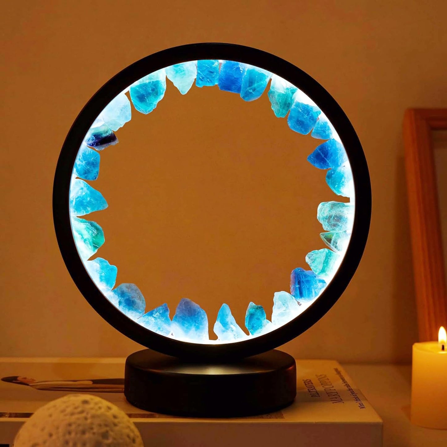 Blue Fluorite Night Lamp USB Port 3 Colours Dimming Mode