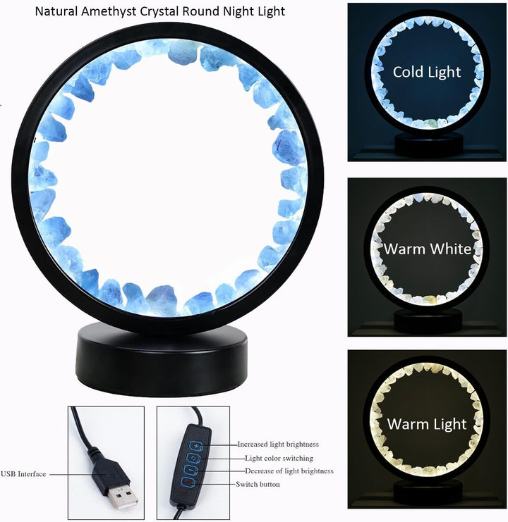 Blue Fluorite Night Lamp USB Port 3 Colours Dimming Mode