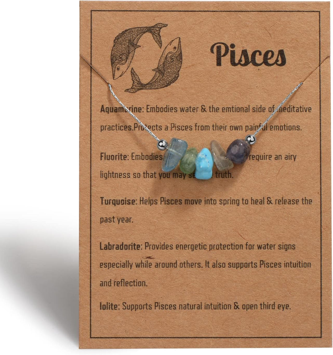 Natural Stone Zodiac Sign Choker Necklace for Women