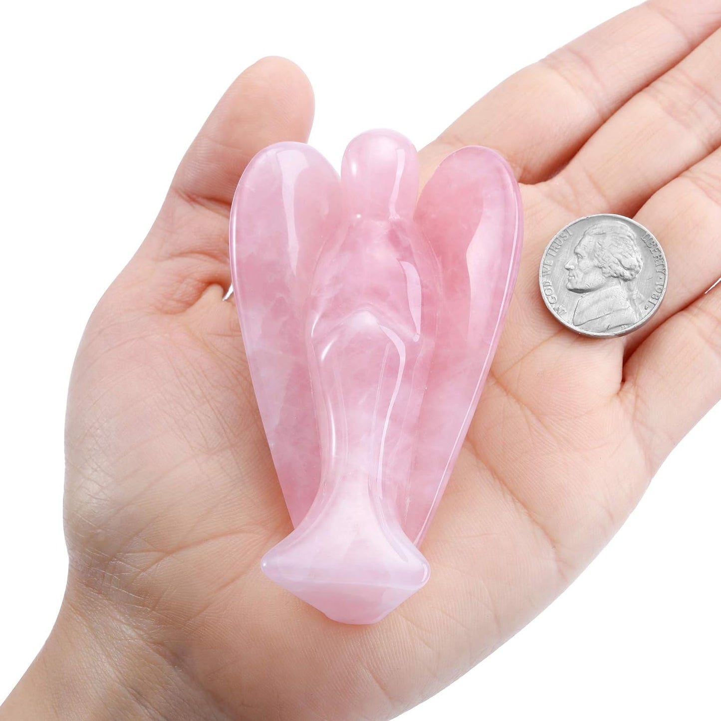 3 Inch Rose Quartz Crystal Angel Figurine