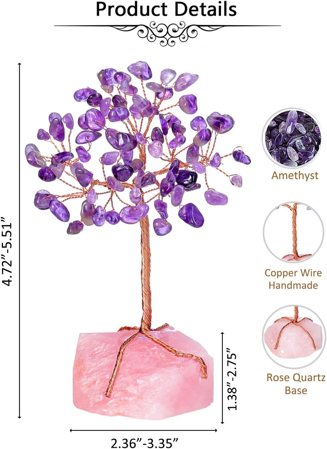 Natural Amethyst Crystals Tree Rose Quartz Cluster Base