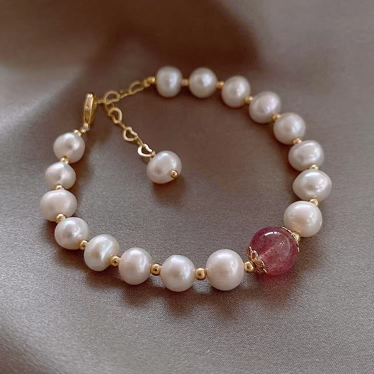 Natural Pearl Rose Quartz Bracelt