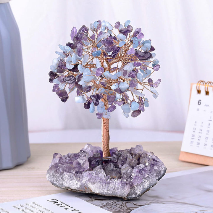 Natural Aquamarine & Amethyst Crystal Tree