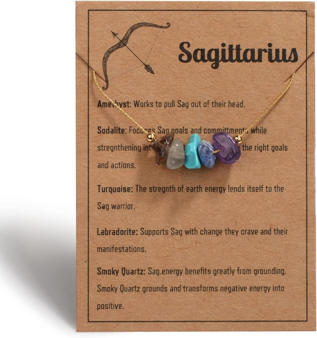 Natural Stone Zodiac Sign Choker Necklace for Women