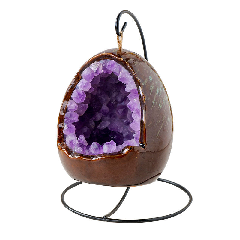 Natural Amethyst Crystal Cave Dinosaur Egg Lamp