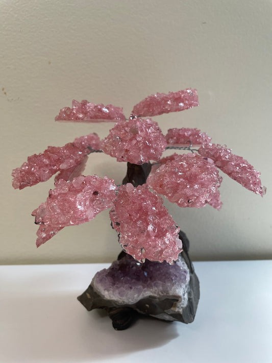 Handmade Large Genuine Rose Quartz Clustered Gemstone Tree