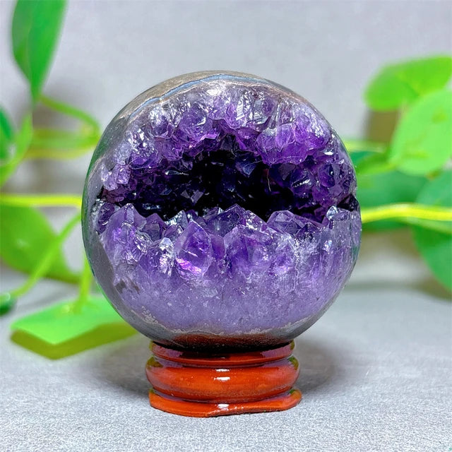 Amethyst Cluster Smiley Face Sphere With Stand