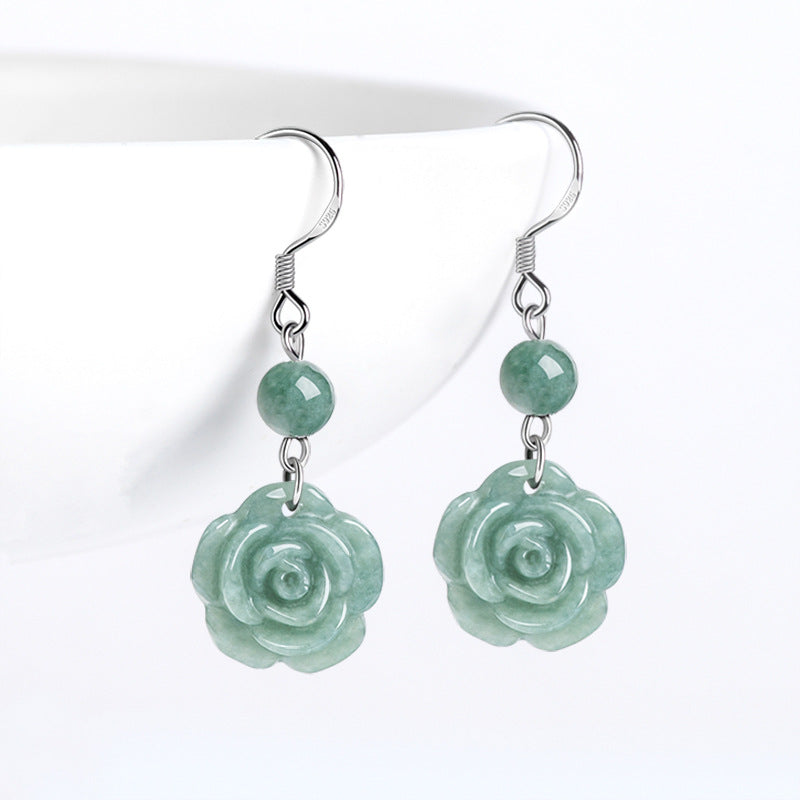 Natural Jade Flower Shaped Drop Earrings