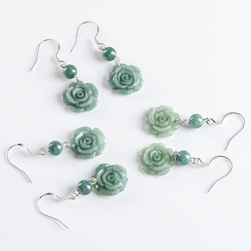 Natural Jade Flower Shaped Drop Earrings