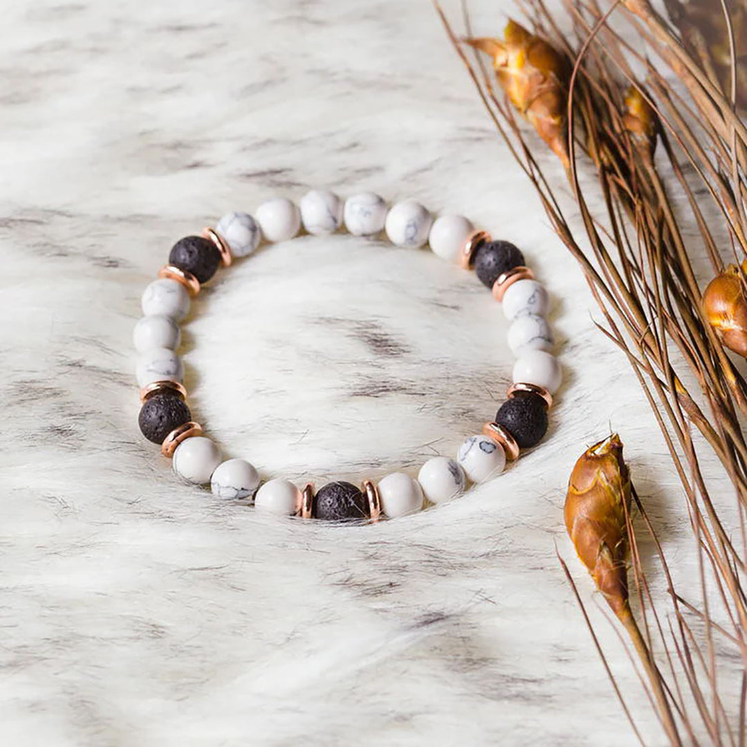 Natural Howlite And Lavastone Bracelet