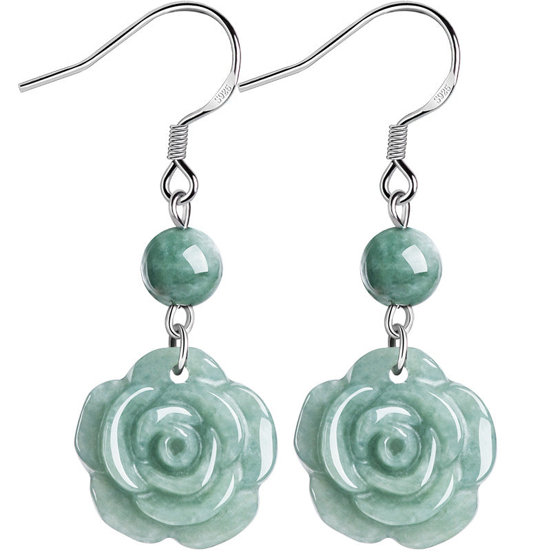 Natural Jade Flower Shaped Drop Earrings