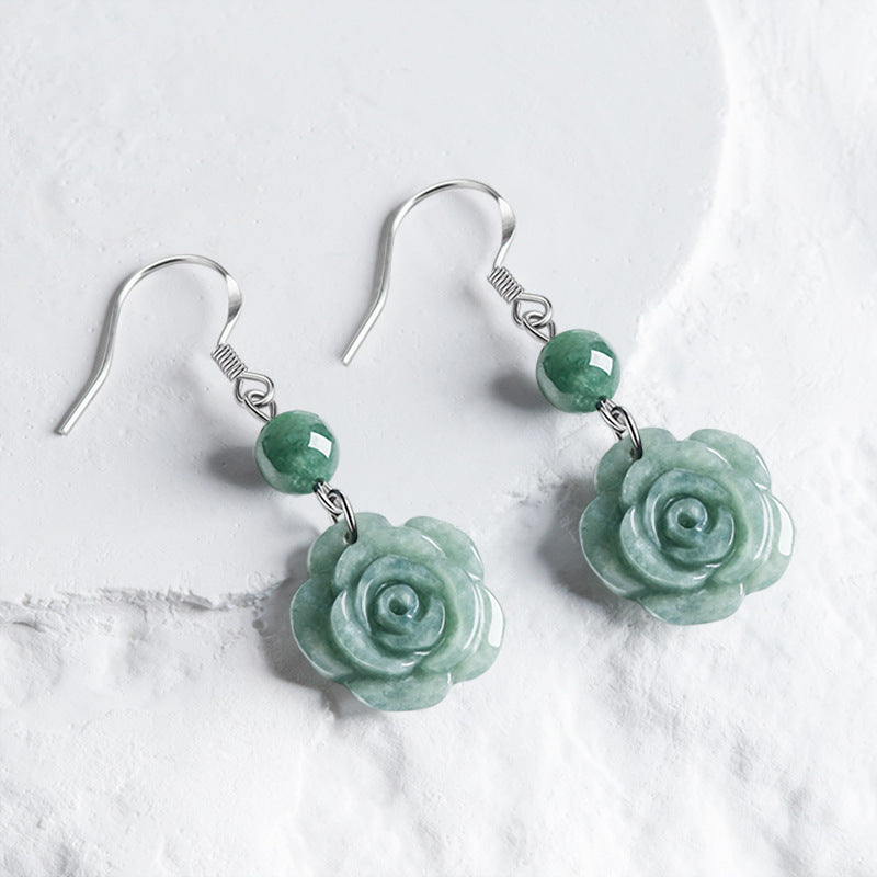 Natural Jade Flower Shaped Drop Earrings