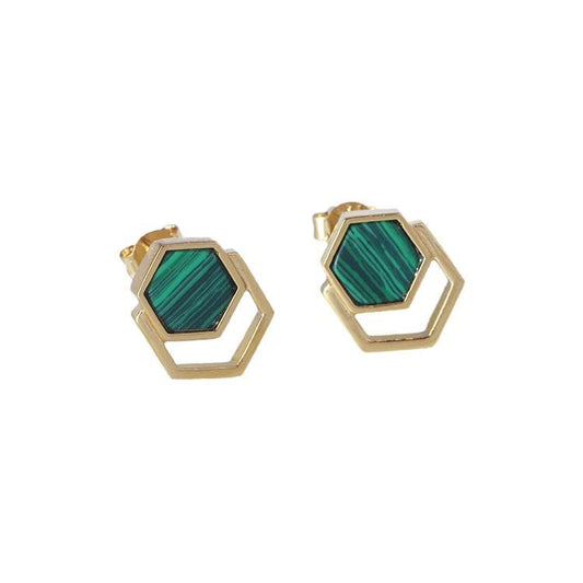 Hexagonal Inlaid Malachite Crystal Earrings