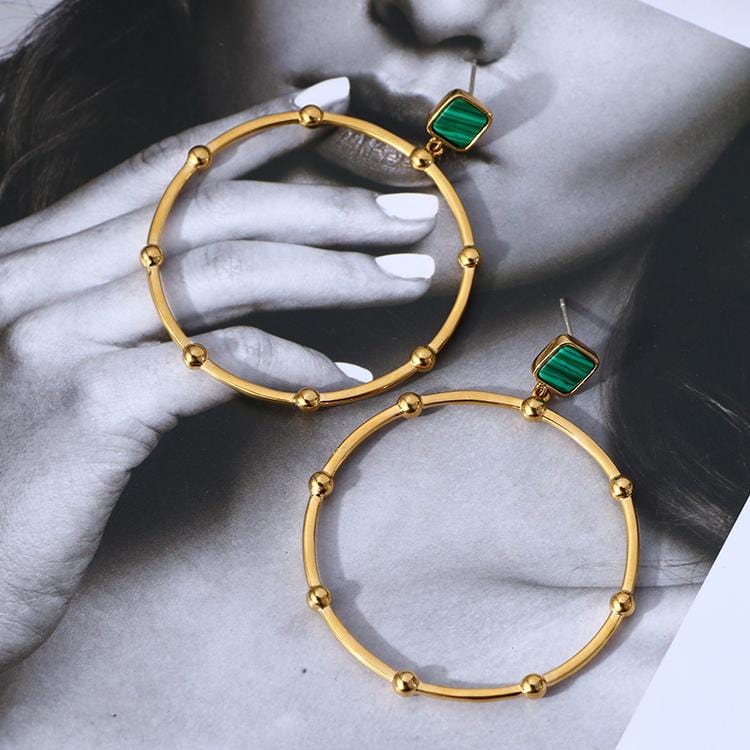 Malachite Crystal Hoop Earrings