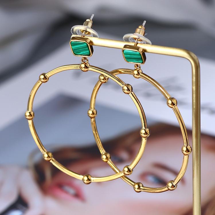 Malachite Crystal Hoop Earrings