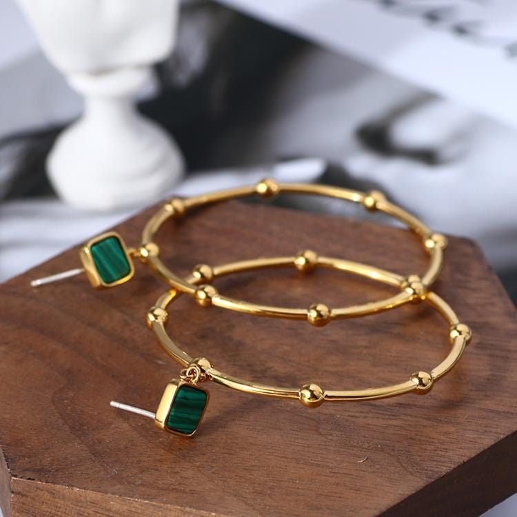 Malachite Crystal Hoop Earrings