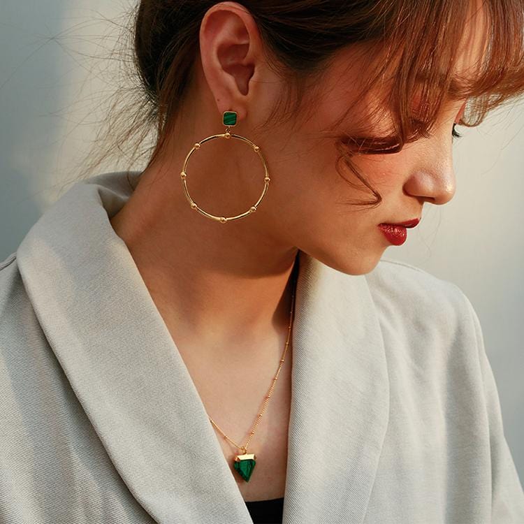 Malachite Crystal Hoop Earrings